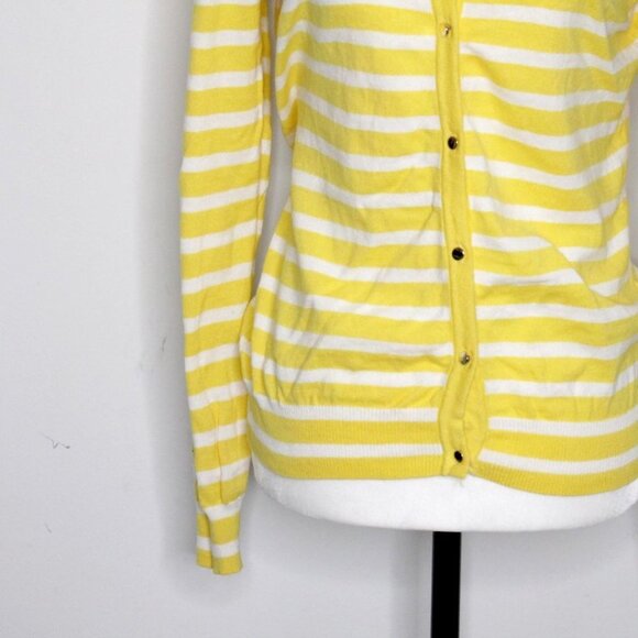 Liz Claiborne 100%  Cotton Yellow White Stripe Cardigan Sweater Size S - Picture 9 of 16